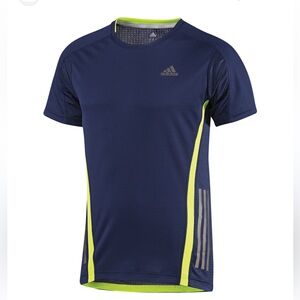 adidas Navy Short Sleeve Athletic Tee with Neon Yellow Trim
